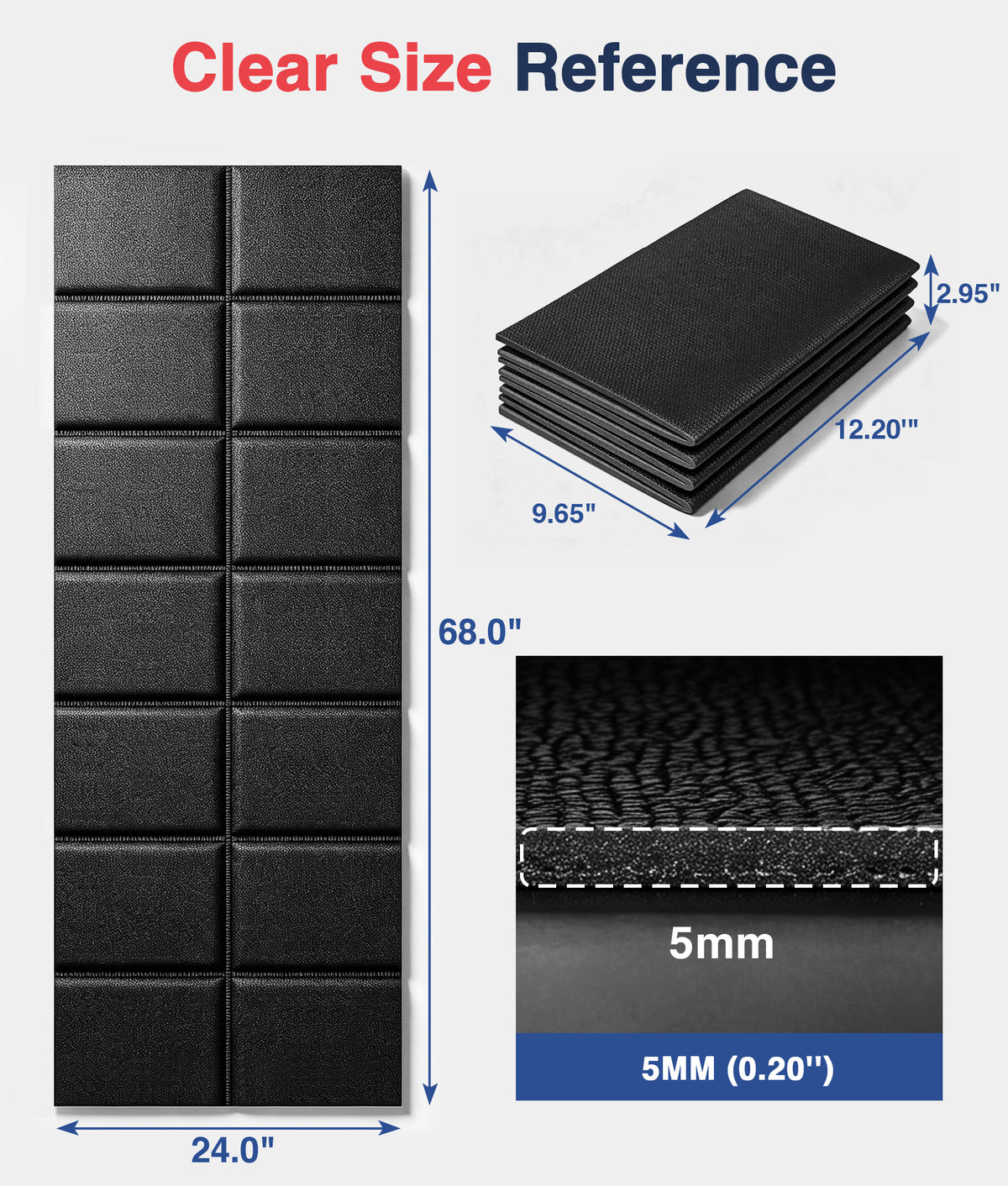 Redliro Treadmill Mat 68"L x 24"W x 0.2"Th